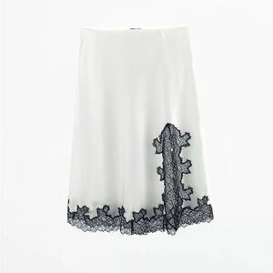 Zara lace trim slip skirt, white with black lace